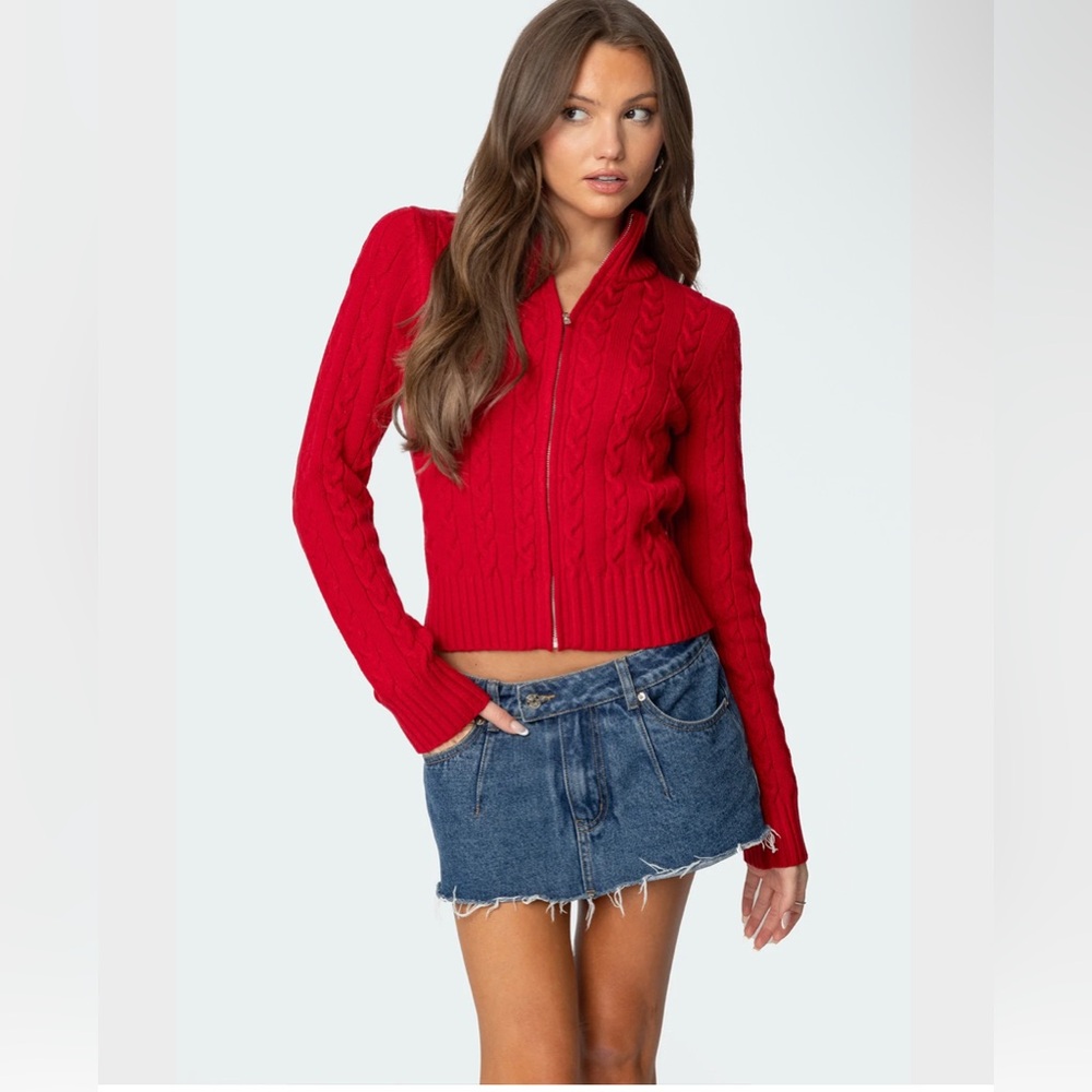 Edikted Ryn Cable Zip Sweater Size Small